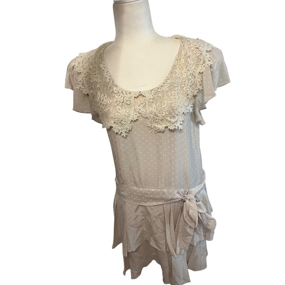 1980s Does 1920s Vintage Peach Lace Midi Dress By Jessica McClintock size 4 - Picture 1 of 3